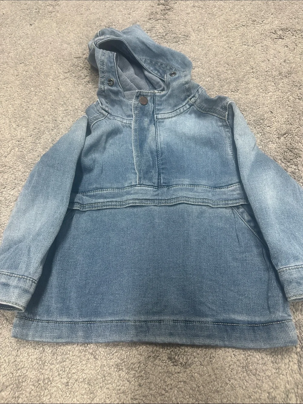 Kids Hooded Denim Pullover Jacket - Light Blue